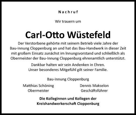 Anzeige von Carl-Otto Wüstefeld von OM-Medien