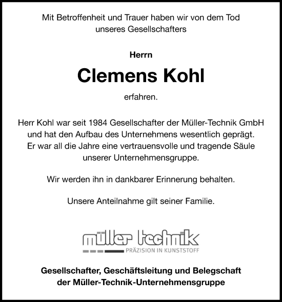 Anzeige von Clemens Kohl von OM-Medien