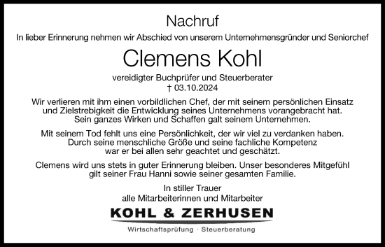 Anzeige von Clemens Kohl von OM-Medien