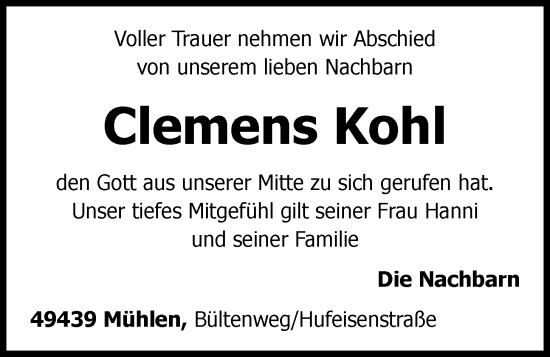 Anzeige von Clemens Kohl von OM-Medien