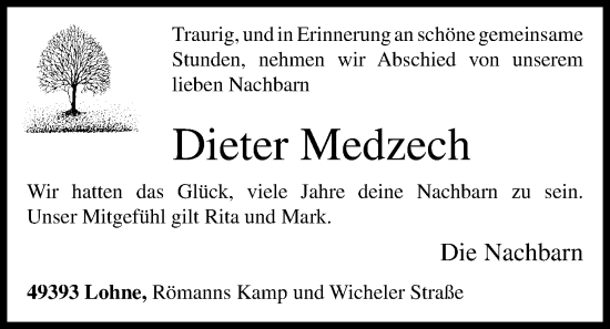 Anzeige von Dieter Medzech von OM-Medien