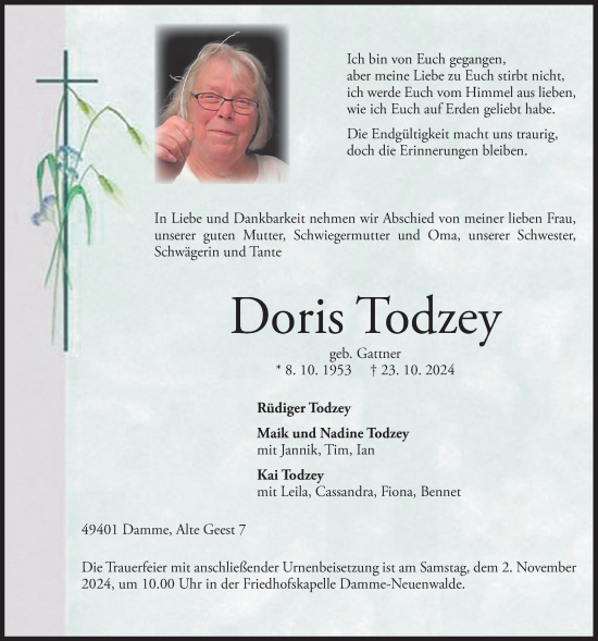 Anzeige von Doris Todzey von OM-Medien