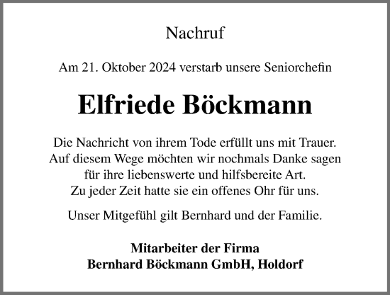 Anzeige von Elfriede Böckmann von OM-Medien