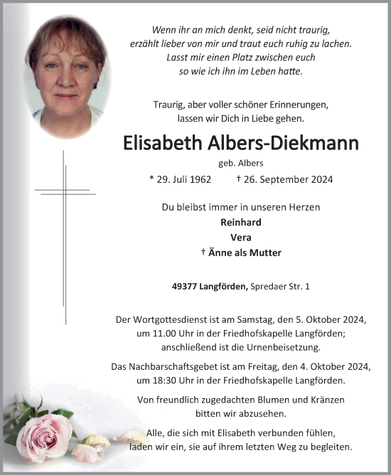 Anzeige von Elisabeth Albers-Diekmann von OM-Medien