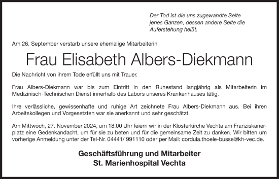 Anzeige von Elisabeth Albers-Diekmann von OM-Medien