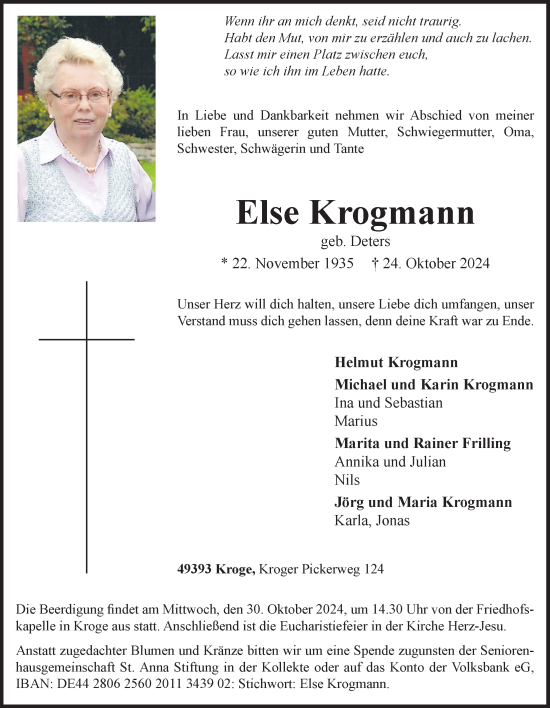 Anzeige von Else Krogmann von OM-Medien