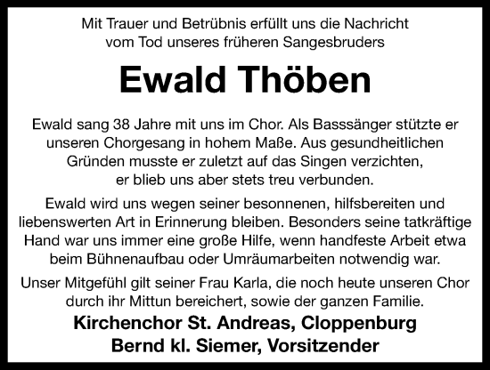 Anzeige von Ewald Thöben von OM-Medien