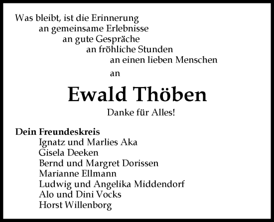 Anzeige von Ewald Thöben von OM-Medien