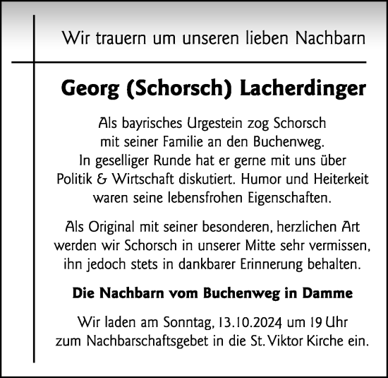 Anzeige von Georg Lacherdinger von OM-Medien