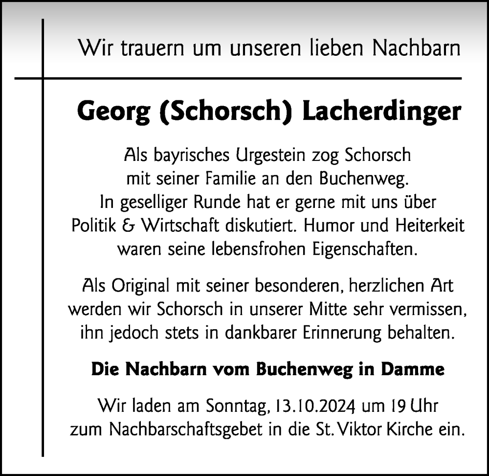  Traueranzeige für Georg Lacherdinger vom 07.10.2024 aus OM-Medien