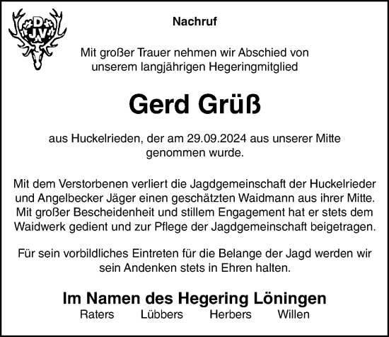 Anzeige von Gerd Grüß von OM-Medien