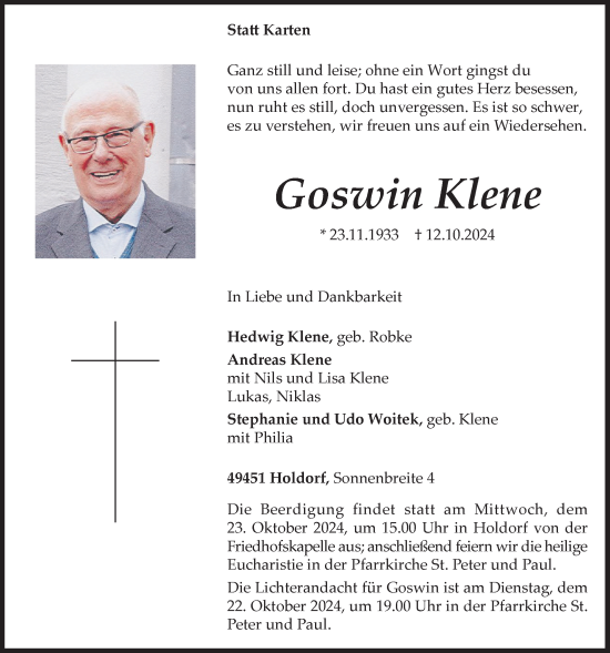 Anzeige von Goswin Klene von OM-Medien