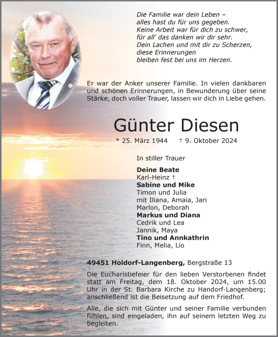 Anzeige von Günter Diesen von OM-Medien