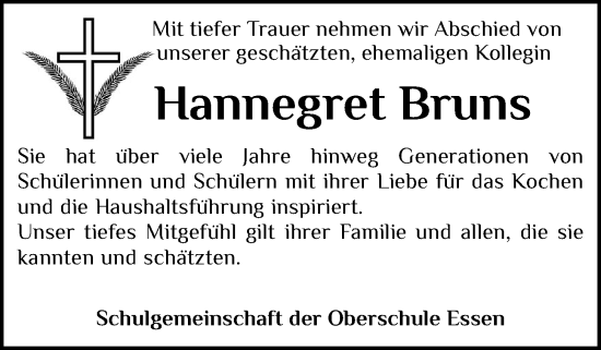 Anzeige von Hannegret Bruns von OM-Medien