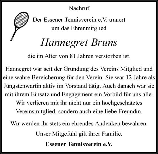 Anzeige von Hannegret Bruns von OM-Medien