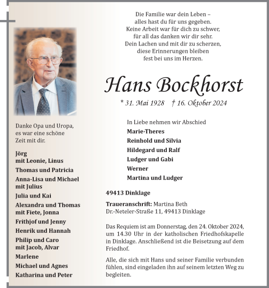 Anzeige von Hans Bockhorst von OM-Medien