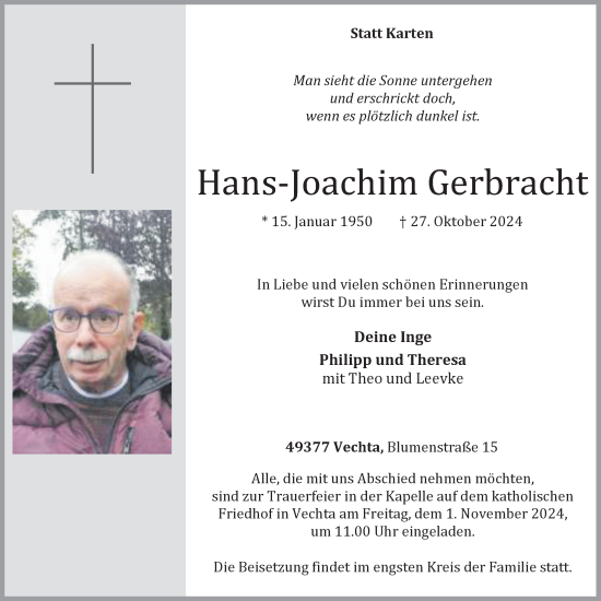 Anzeige von Hans-Joachim Gerbracht von OM-Medien