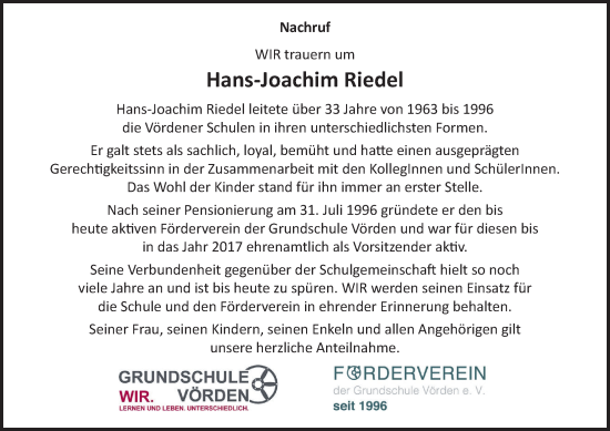 Anzeige von Hans-Joachim Riedel von OM-Medien