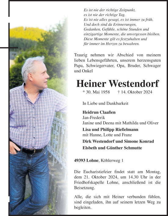 Anzeige von Heiner Westendorf von OM-Medien