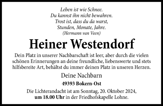 Anzeige von Heiner Westendorf von OM-Medien