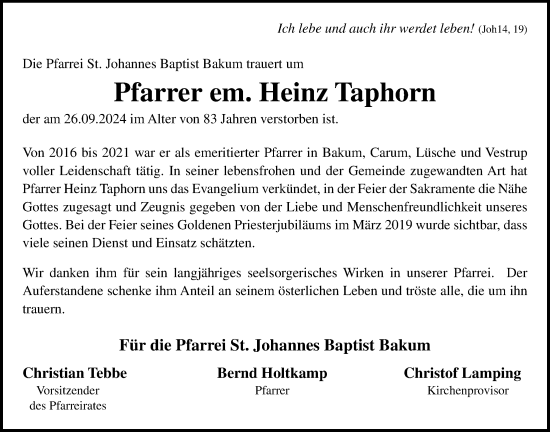 Anzeige von Heinz Taphorn von OM-Medien