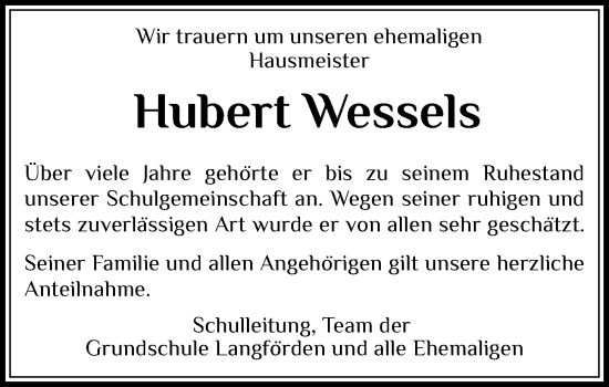 Anzeige von Hubert Wessels von OM-Medien