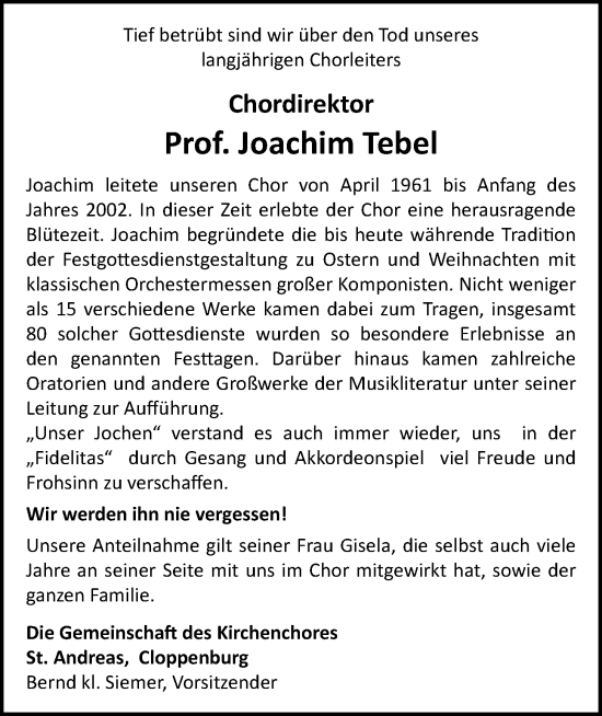 Anzeige von Joachim Tebel von OM-Medien