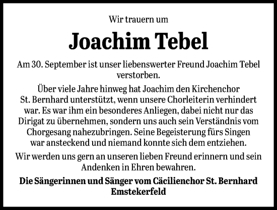 Anzeige von Joachim Tebel von OM-Medien