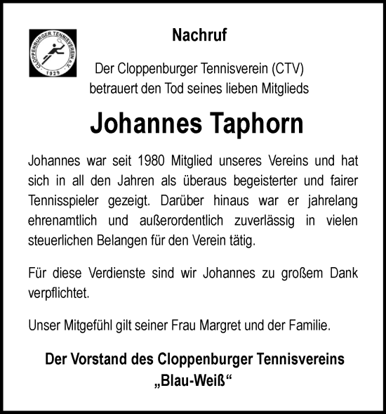 Anzeige von Johannes Taphorn von OM-Medien