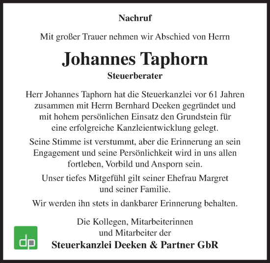 Anzeige von Johannes Taphorn von OM-Medien