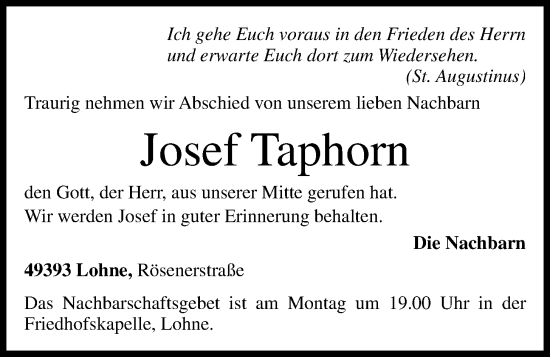 Anzeige von Josef Taphorn von OM-Medien