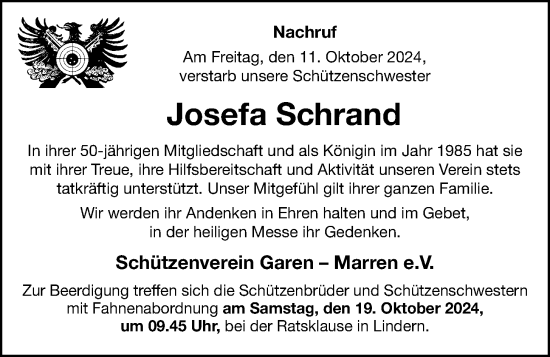 Anzeige von Josefa Schrand von OM-Medien