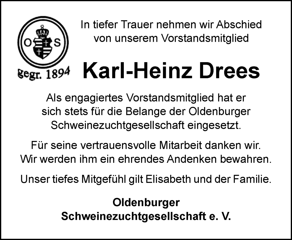  Traueranzeige für Karl-Heinz Drees vom 30.10.2024 aus OM-Medien