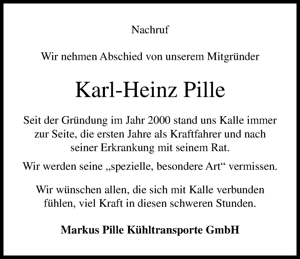  Traueranzeige für Karl-Heinz Pille vom 29.10.2024 aus OM-Medien