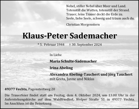 Anzeige von Klaus-Peter Sademacher von OM-Medien