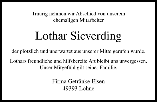 Anzeige von Lothar Sieverding von OM-Medien