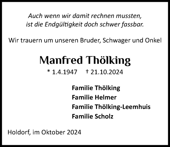 Anzeige von Manfred Thölking von OM-Medien