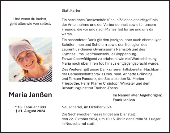 Anzeige von Maria Janßen von OM-Medien