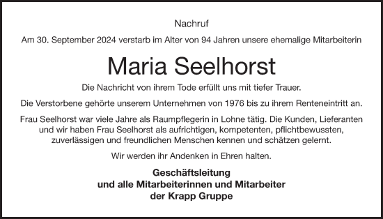 Anzeige von Maria Seelhorst von OM-Medien