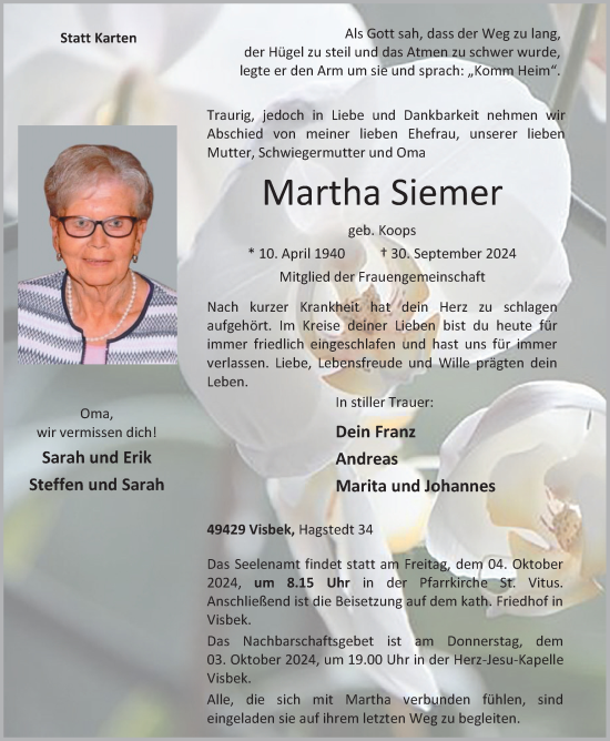 Anzeige von Martha Siemer von OM-Medien