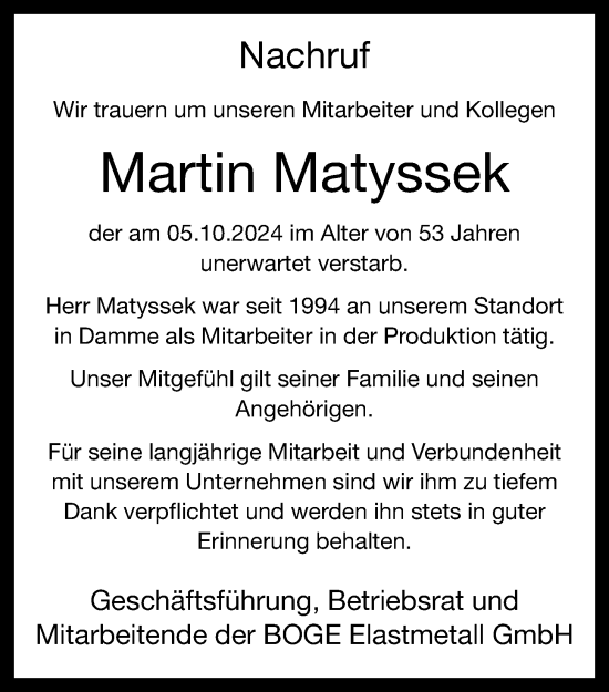 Anzeige von Martin Matyssek von OM-Medien