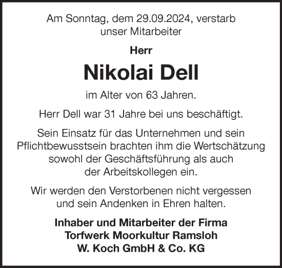 Anzeige von Nikolai Dell von OM-Medien