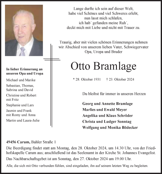 Anzeige von Otto Bramlage von OM-Medien