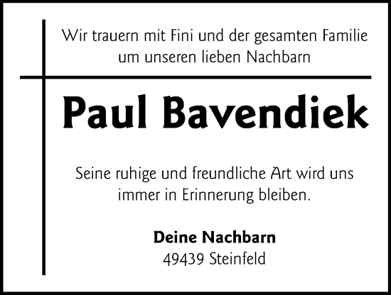 Anzeige von Paul Bavendiek von OM-Medien