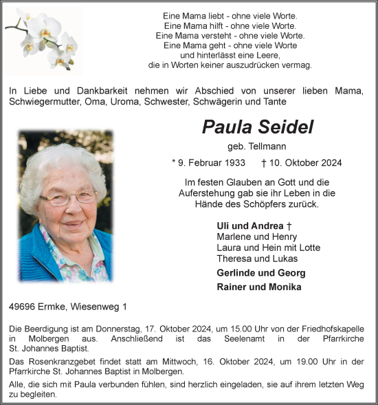 Anzeige von Paula Seidel von OM-Medien