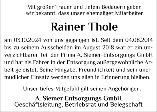 Anzeige von Rainer Thole von OM-Medien