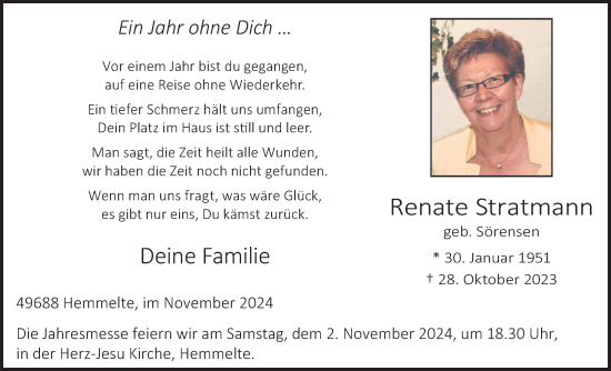 Anzeige von Renate Stratmann von OM-Medien