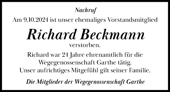 Anzeige von Richard Beckmann von OM-Medien