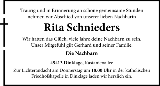 Anzeige von Rita Schnieders von OM-Medien