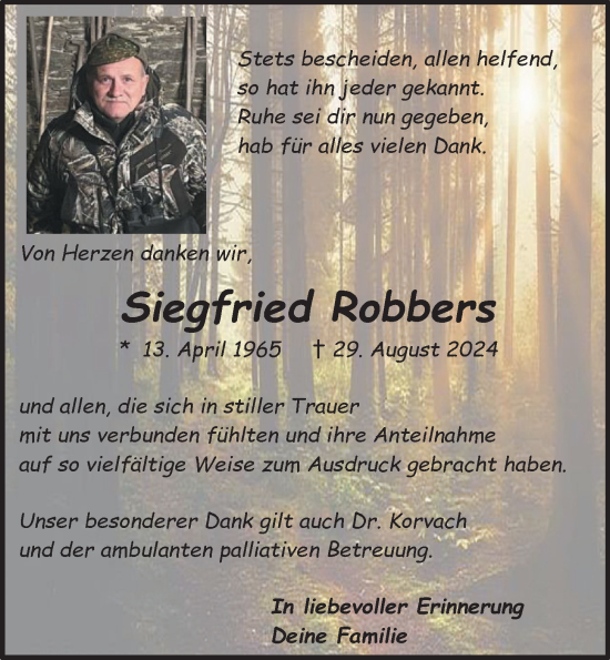 Anzeige von Siegfried Robbers von OM-Medien